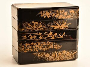 【琴》送料無料 時代漆器 蒔絵重硯箱 箱付 WL058