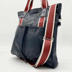 【希少】COACH コーチ トートバッグ ショルダーバッグ 2way A4可 濃紺 ネイビー レザー 70558 メンズ フォルドオーバー ヘリテージウェブ