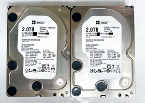 動作確認済 中古 HGST WD 日立 3.5インチ SATA 4TB(2TB×HDD2本) HUS722T2TALA604 CrystalDiskInfo 正常 フォーマット済 ハードディスク