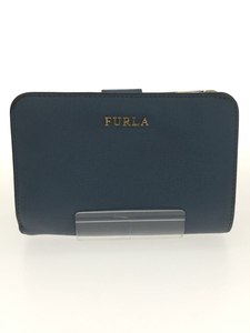 FURLA◆2つ折り財布/レザー/BLU/無地/レディース