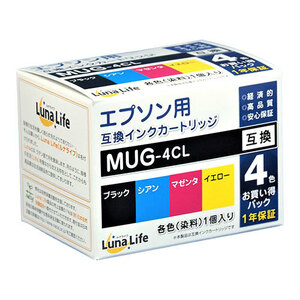 まとめ得 ワールドビジネスサプライ Luna Life エプソン用 互換インクカートリッジ MUG-4CL 4本セット LNEPMUG/4P x [2個] /l