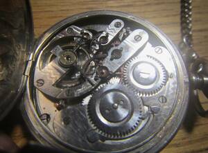 Alpine 銀時計 機械式 ポケットウオッチ チェーン付 両蓋式 センターセコンド ダボ押し（1900年～1910年代）稼働品