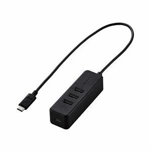 【新品】エレコム USB Type C ハブ/USB2.0/USB-Aメス3ポート/PD対応Type-C1ポート/ケーブル30cm/ブラック U2HC