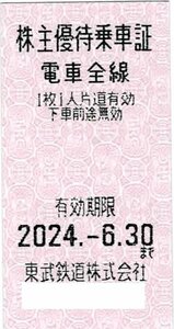 ☆ 東武鉄道株主優待乗車証　2枚セット　2024年 6月30日期限 ☆　
