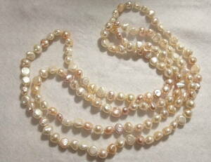 153-5 本物淡水真珠パール金具なしエンドレスタイプロングネックレス天然ナチュラルカラ