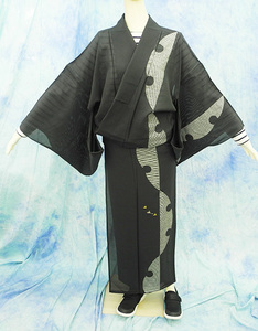 （100）絽　付け下げ　正絹 SILK 夏用　墨色　着物　pre-owned 中古　Japanese Kimono for summer　166cm 　65.3inch