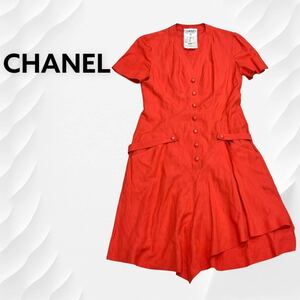 高級 CHANEL シャネル ヴィンテージ 手書きタグ COCO ココボタン シルク混 フレア ワンピース