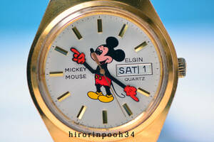 即決　貴重　 ELGIN　 ミッキーマウス クォーツ腕時計　 カレンダー付　エルジン　ディズニー