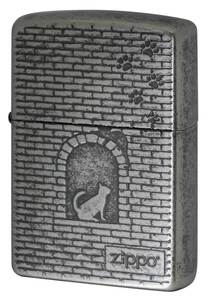 Zippo ジッポライター CAT Series Cat in brick window キャットシリーズ 窓辺に猫 ニッケルバレル 2NIB-BLOCKCAT メール便可