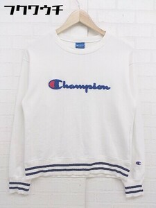 ◇ Champion チャンピオン ロゴ 刺繍 長袖 トレーナー サイズL ホワイト ネイビー メンズ