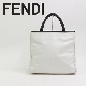 ヴィンテージ●FENDI フェンディ FFロゴ レザー ハンドバッグ ホワイト×ブラック