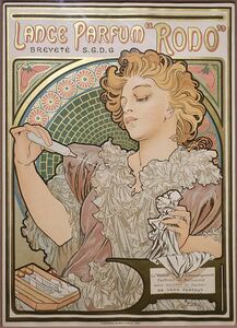 ミュシャ　『香水 ロドのポスター』 リトグラフ 1896年 25x35cm 複製画 高品質◆ グラッセ クリムト 絵画 アールヌーヴォー 油彩画