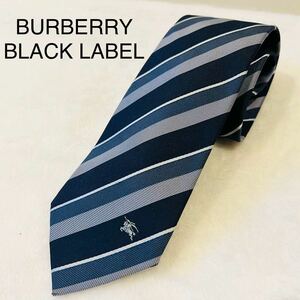 BURBERRY BLACK LABEL バーバリーブラックレーベル ネクタイ ストライプ ホースロゴ 絹100% 三陽商会 日本製