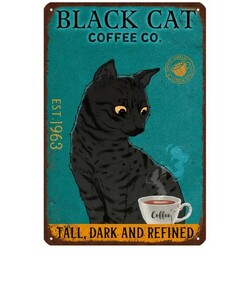 【ブリキ看板】インテリアプレート《black cat》 レトロ　ビンテージ風 　 猫カフェ ペット インテリア用 ブリキ看板 ガレージ 雑貨メタル