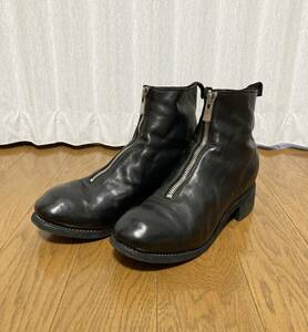 美品☆[GUIDI] 定価261,800 PL1 HORSE FULL GRAIN フロントシップ ホースハイド ダブルソール レザーブーツ 41 馬革 ブラック グイディ