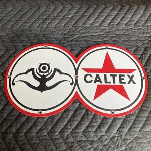 カルテックス ホーロー 看板 CALTEX 当時物 昭和レトロ 日本石油 ガレージ ビンテージ 琺瑯看板 アメリカン 美品