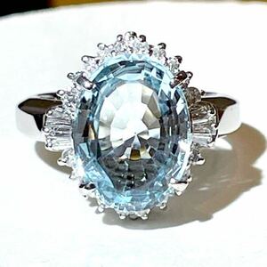 ☆Pt900 アクアマリン4.70ct&ダイヤ付きリング☆