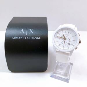 126【中古】A|X ARMANI EXCHANGE アルマーニ エクスチェンジ クロノグラフ メンズ腕時計 AX1325 ラバーベルト ホワイト 動作未確認 現状品