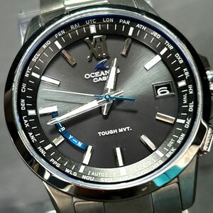 美品 CASIO カシオ OCEANUS オシアナス OCW-T150-1AJF 腕時計 タフソーラー 電波ソーラー アナログ カレンダー ブルー×ブラック チタン