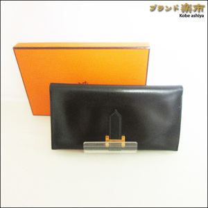 *HERMES エルメス 長財布 ウォレット ベアン クラシック ボックスカーフ □C刻印 ブラック×ゴールド金具*送料込