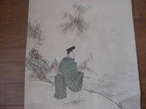 旧家解体 掘り出し品 古画　無落款 山水/公家人物画 大型肉筆水墨画/襖絵*A-1147