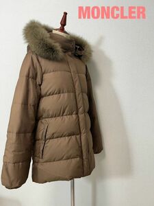 DD0007★10 高級 MONCLER モンクレール レディース 毛皮 ファー 取り外し可能 軽量 防寒 ダウン ジャケット コート ブラウン サイズ0