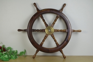 操船ハンドル 舵 操船輪 飾り 木製 アンティーク
