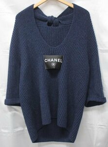 ◆CHANEL/シャネル ニットセーター ブランドロゴ ココマーク リボン ネイビー系 カシミヤ 143907