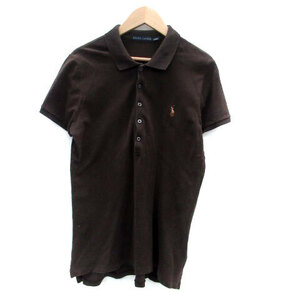 ラルフローレン RALPH LAUREN ポロシャツ ポロカラー 半袖 ロゴ刺繍 L 茶色 ブラウン /HO5 レディース