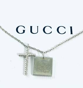 ◇1円 ★ GUCCI グッチ 925シルバー クロスネックレス 925SV ブランデアクセサリー約50cm 