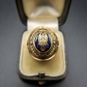 1968年 米国 クラスリング Jostens ヴィンテージ K10 イエローゴールド ブルートップ 彫金 指輪 金 紺碧 鷲羽 カリフォルニア Y5-A