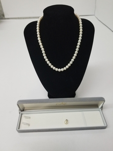 パールネックレス 真珠　6.6mm　パール　ペンダントトップ　付き　セット　全長　42cm前後　刻印　SILVER