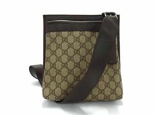 1円 ■美品■ GUCCI グッチ 92562 001013 GG柄 PVC×レザー クロスボディ ショルダーバッグ 肩掛け ブラウン系 AY1968