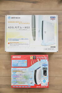 通電確認済★NTT西日本 ADSLモデム MS-５ スプリッタセット ＋ buffalo 無線LAN ルーター air station g WHR-G54S/P