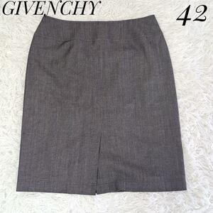 ジバンシー GIVENCHY 美品スリットスカート 大きいサイズ ヴィンテージ グレー 42 オフィスカジュアル ストレッチ 伸縮性 ウール