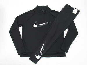 NIKE レディース トレーナー タイツ 上下セット 黒 L ナイキ ランニング セットアップ スウッシュ ブラック DV7248-010 DV7254-010