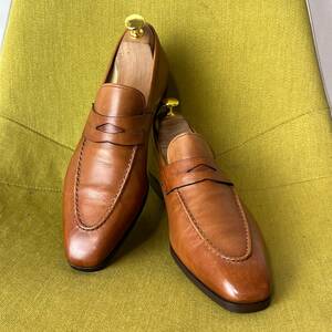 美品 SANTONI サントーニ サドルローファー 5.5 イタリア製 エルメスOEM先 24.5 25.0相当 レザーシューズ