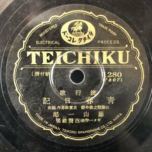SP盤レコード　藤山一郎/青春日記,青い背広で　古賀政男　流行歌 /TEITIKU 1280