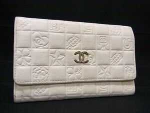 1円 CHANEL シャネル ココマーク アイコンライン レザー 二つ折り 財布 ウォレット 札入れ 小銭入れ レディース アイボリー系 AY2026