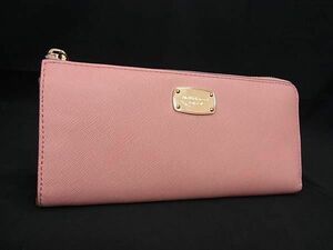 1円 ■新品同様■ MICHAEL KORS マイケルコース 35T6GTVE3L レザー ラウンドファスナー 長財布 ウォレット レディース ピンク系 BG8487