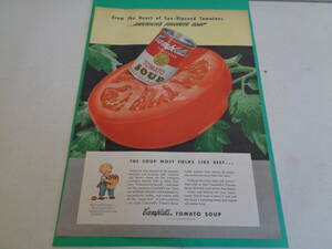 即決　広告　アドバタイジング　キャンベルスープ　トマト　１９４０ｓ　冷凍食品　レトロ　パッケージ　コラージュ　スクラップブッキング