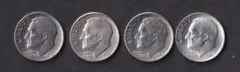 アメリカ銀貨 　10セント銀貨　ルーズベルト 4枚セット