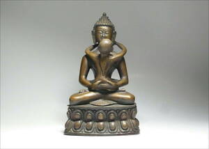 5□仏教美術□中国古玩 銅製 歓喜仏 チベット仏 高さ28㎝ 古銅仏像
