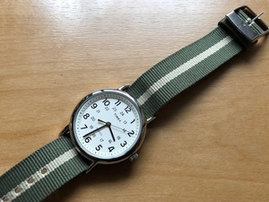 良品 レア TIMEX タイメックス INDIGLO インディグロ 純正グリーンストライプナイロンベルト クオーツ メンズ 腕時計