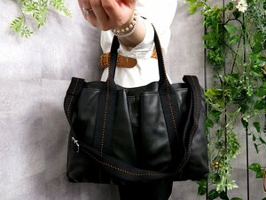 ●超美品●HERMES エルメス●キャラバン ホリゾンタルMM●刻印 I□J●カーフ レザー 本革●2way トート バッグ●黒 オレンジ●A4●Js46009