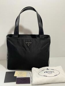 AA03★ 極美品 プラダPRADA ナイロン トート xエナメル ブラック 黒三角プレート　ナイロン　黒