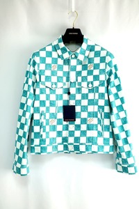 定価29万 LOUIS VUITTON Damier Denim Trucker Jacket Ocean ルイヴィトン ダミエ デニム トラック ジャケット オーシャン サイズ48 1A9A1X