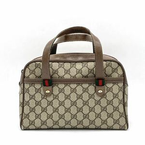 1円 外観美品 GUCCI オールドグッチ シェリーライン GG柄 ブラウン ハンドバッグ ミニボストン PVC レザー