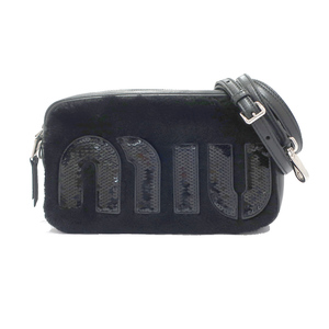 【栄】ミュウミュウ ショルダーバッグ 5BH119 レザー ブラック 黒 シルバー金具 レディース 女性 保存袋