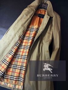 SJ4定価18万 超美品●BURBERRY LONDON●圧倒的存在感!!●最高峰の光沢感!!高級コットンステンカラーコート バーバリーコート メンズ